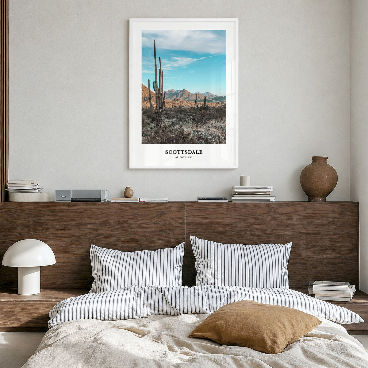 Scottsdale Classic Poster in a white wood frame, hanging in a bedroom