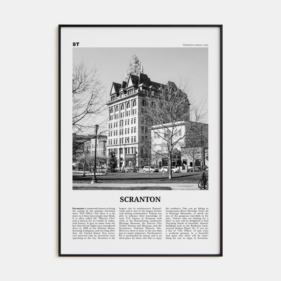 Scranton No 1 Poster Black Metal / 8x12 in Nbourhood Travel B&W Poster