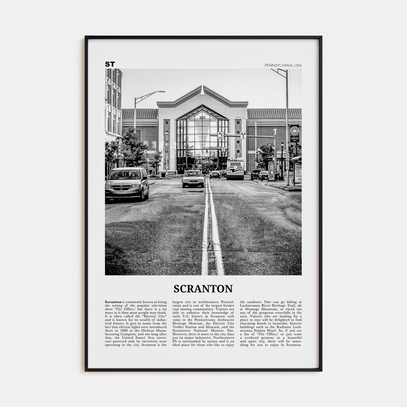 Scranton No 2 Poster Black Metal / 8x12 in Nbourhood Travel B&W Poster