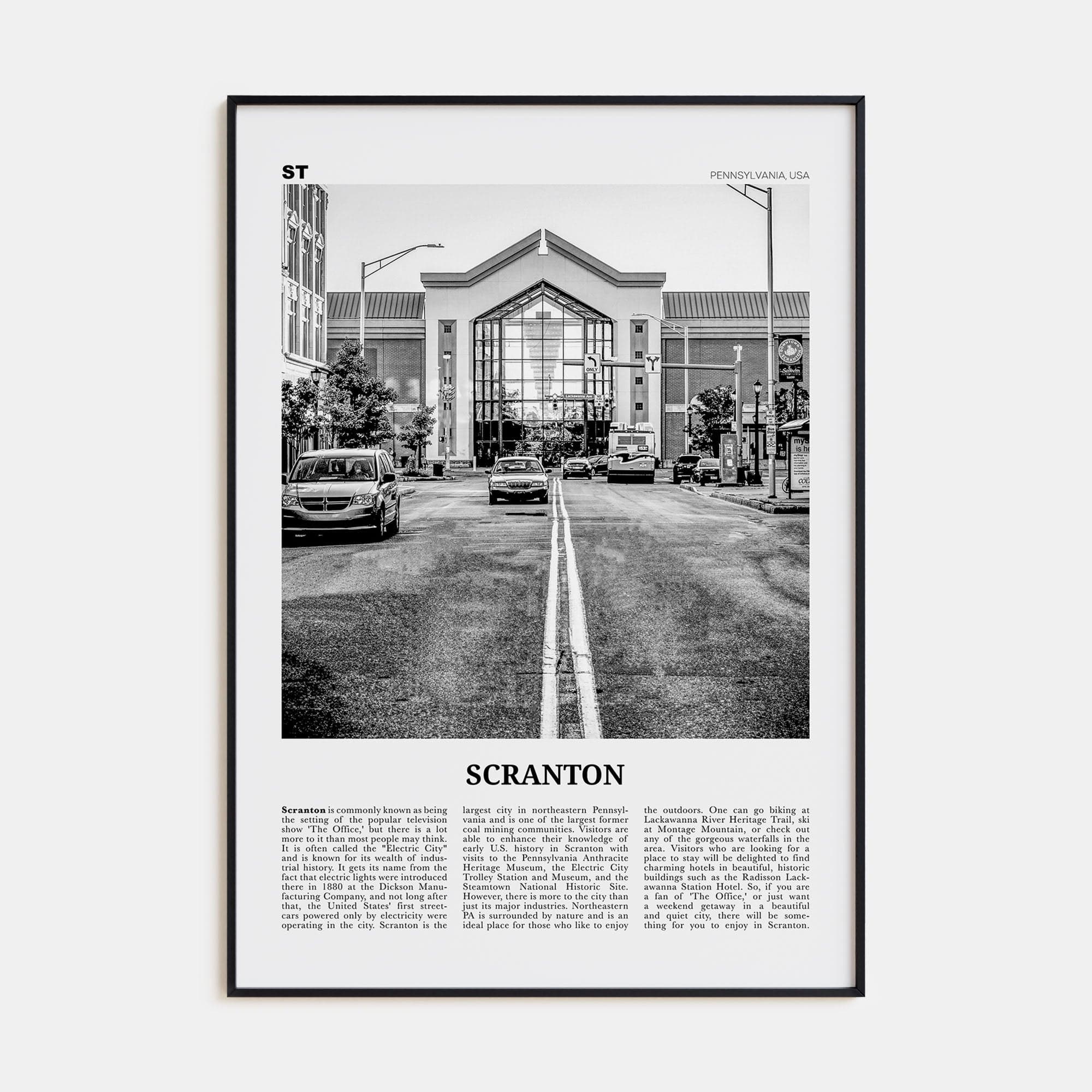 Scranton No 2 Poster Black Metal / 8x12 in Nbourhood Travel B&W Poster