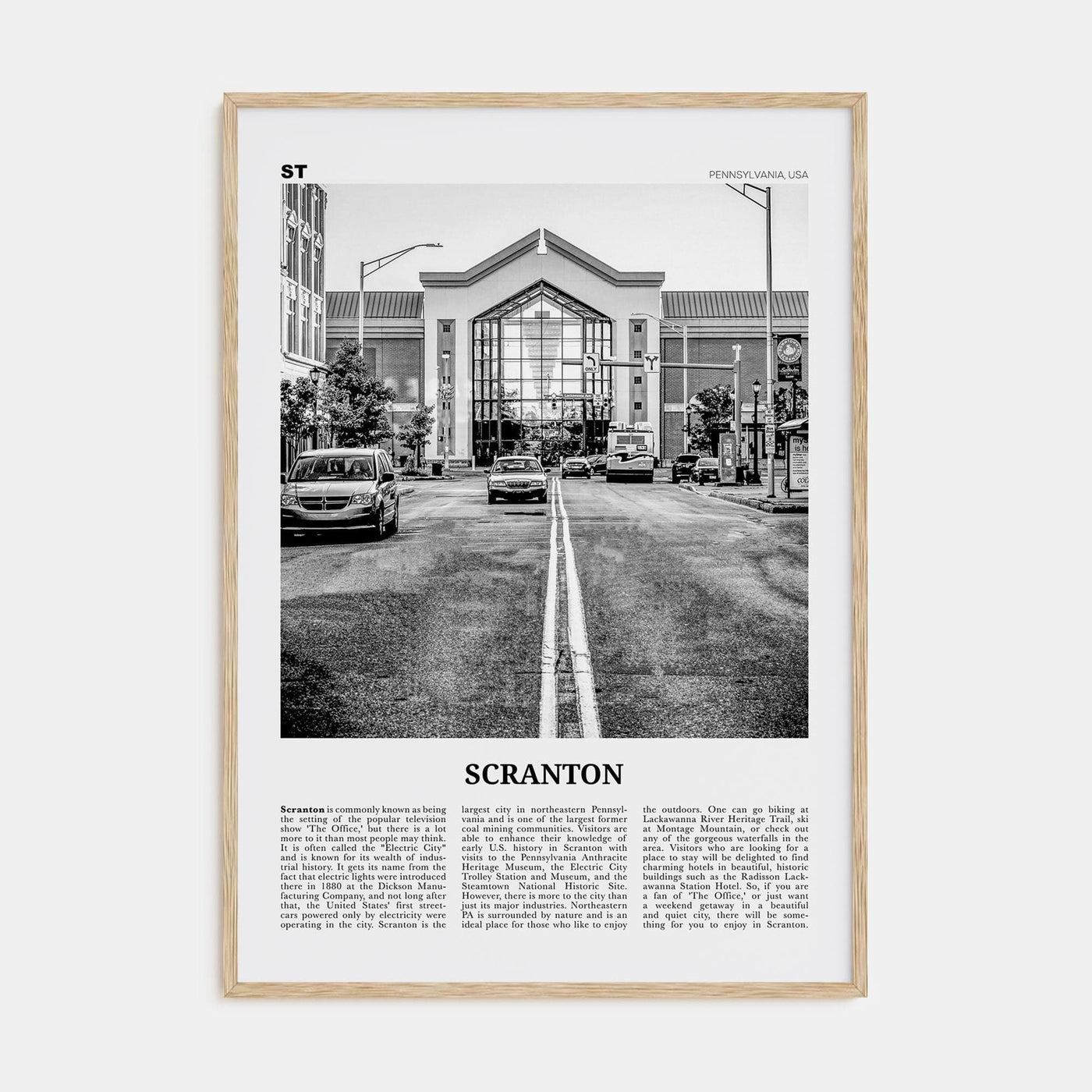 Scranton No 2 Poster Natural Wood / 8x12 in Nbourhood Travel B&W Poster