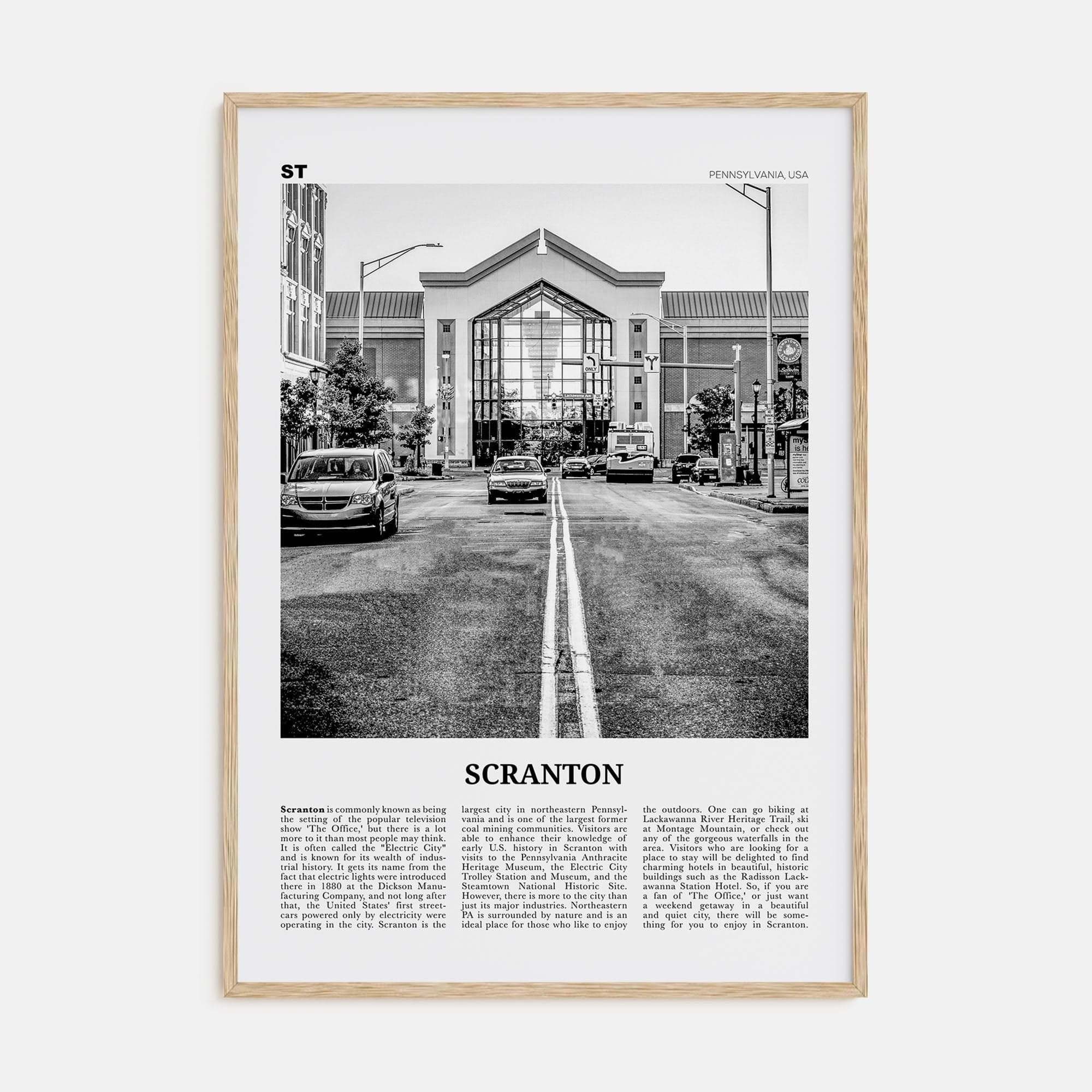 Scranton No 2 Poster Natural Wood / 8x12 in Nbourhood Travel B&W Poster