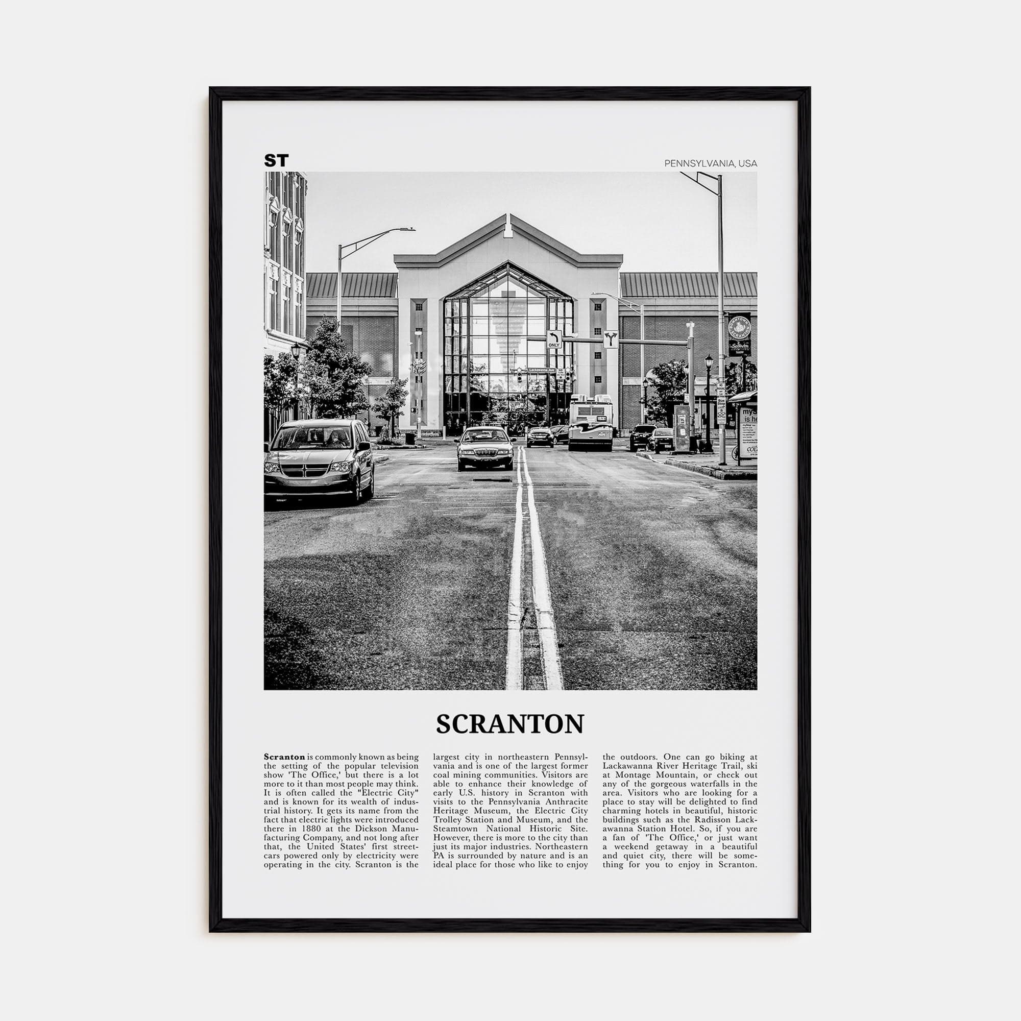 Scranton No 2 Poster Black Wood / 8x12 in Nbourhood Travel B&W Poster