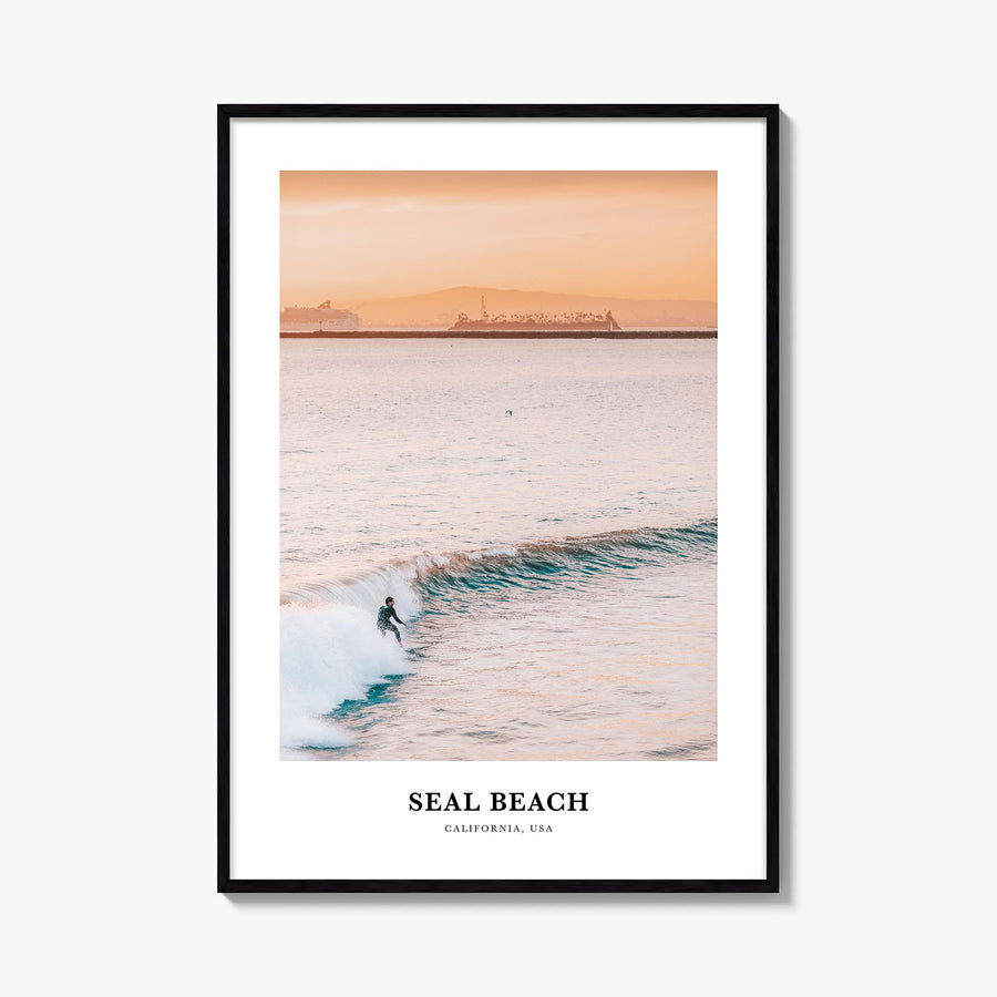 Seal Beach no. 1 colorful classic poster of California, USA – vertical wall art, unframed print shown in interior mockup