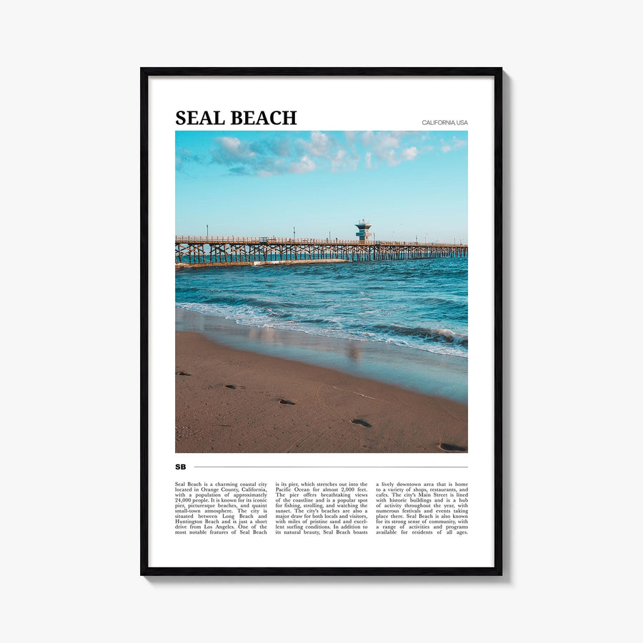 Seal Beach no. 2 colorful travel poster of California, USA – vertical wall art, unframed print shown in interior mockup