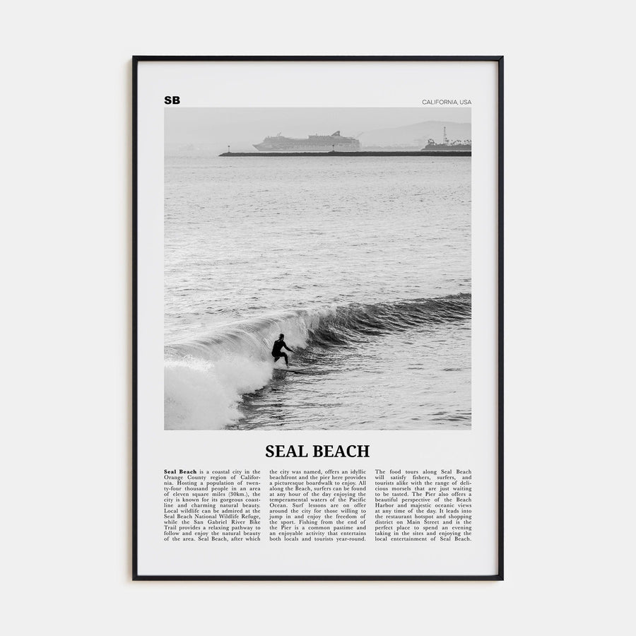 Seal Beach No 2 Poster Black Metal / 8x12 in Nbourhood Travel B&W Poster