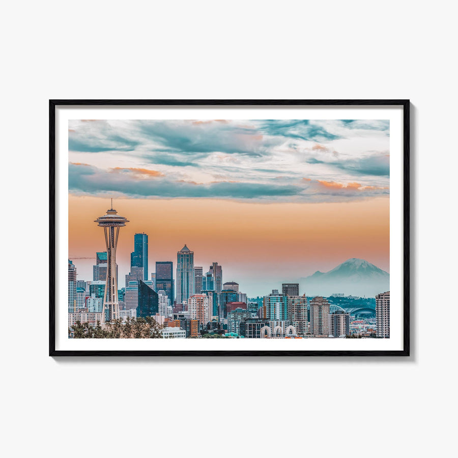 Seattle colorful photo poster of Washington, USA – horizontal wall art, unframed print shown in interior mockup