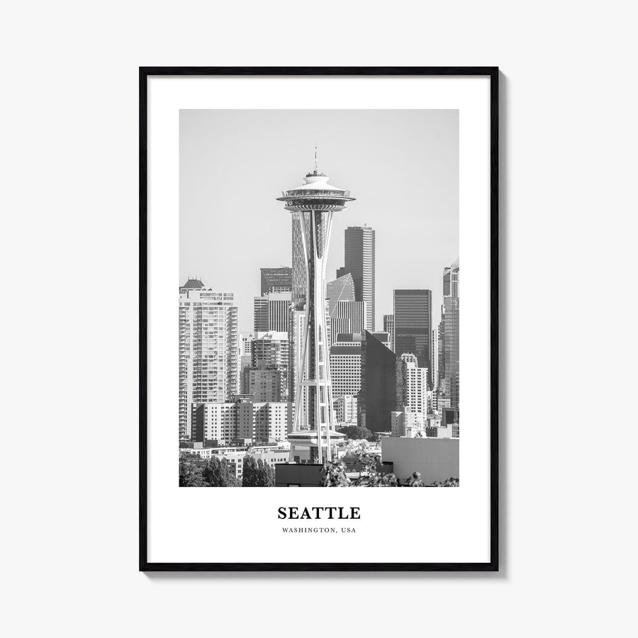 Seattle no. 1 black & white classic poster of Washington, USA – vertical wall art, unframed print shown in interior mockup