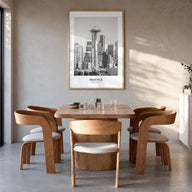 Seattle no. 1 black & white classic poster of Washington, USA – vertical wall art in natural wood frame, hanging on wall