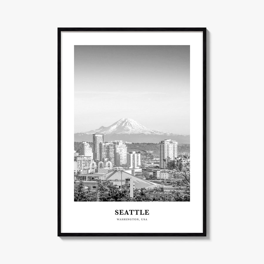 Seattle no. 2 black & white classic poster of Washington, USA – vertical wall art, unframed print shown in interior mockup