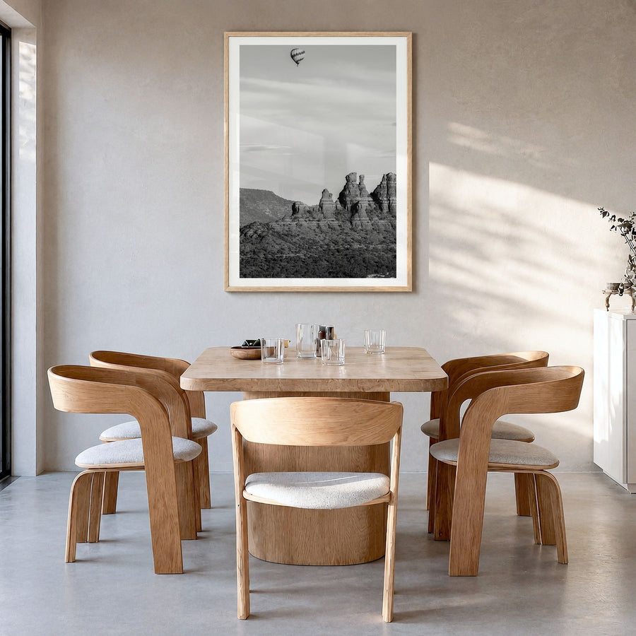 Sedona Photo Poster in a natural wood frame, hanging in a dining room, white border