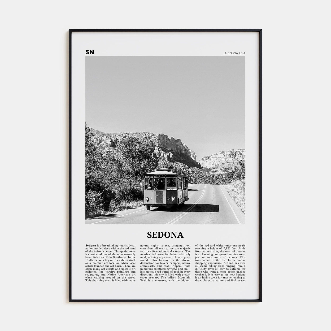 Sedona Poster Black Metal / 8x12 in Nbourhood Travel B&W Poster