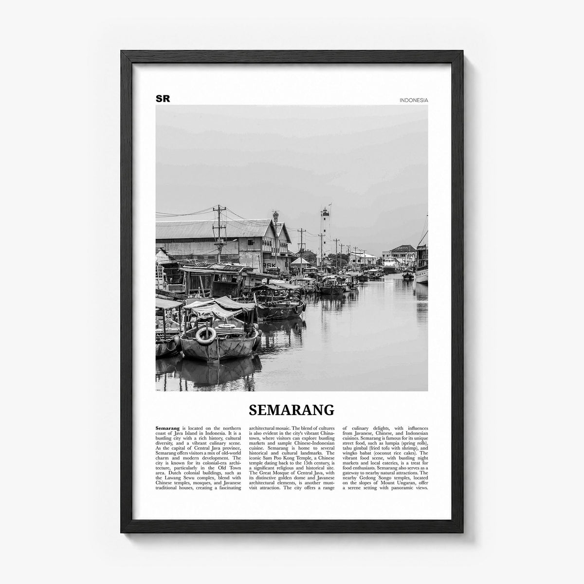 Semarang Newspaper Poster in a black wood frame