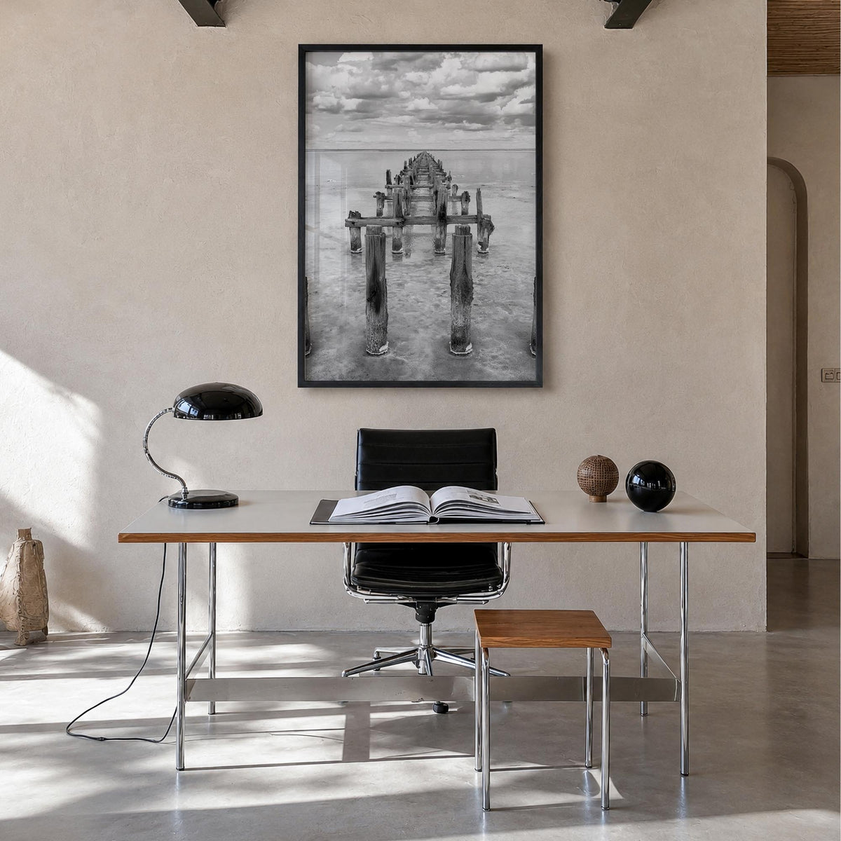Senegal black & white photo poster of Africa – vertical wall art in black wood frame, hanging on wall