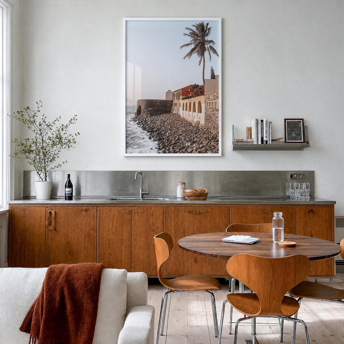 Senegal colorful photo poster of Africa – vertical wall art in white wood frame, hanging on wall