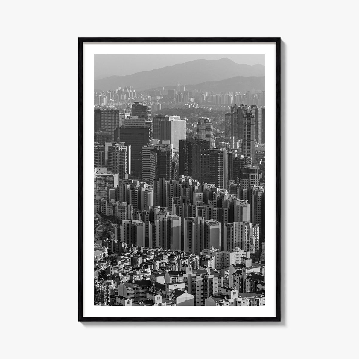 Seoul no. 1 black & white photo poster of South Korea – vertical wall art, unframed print shown in interior mockup