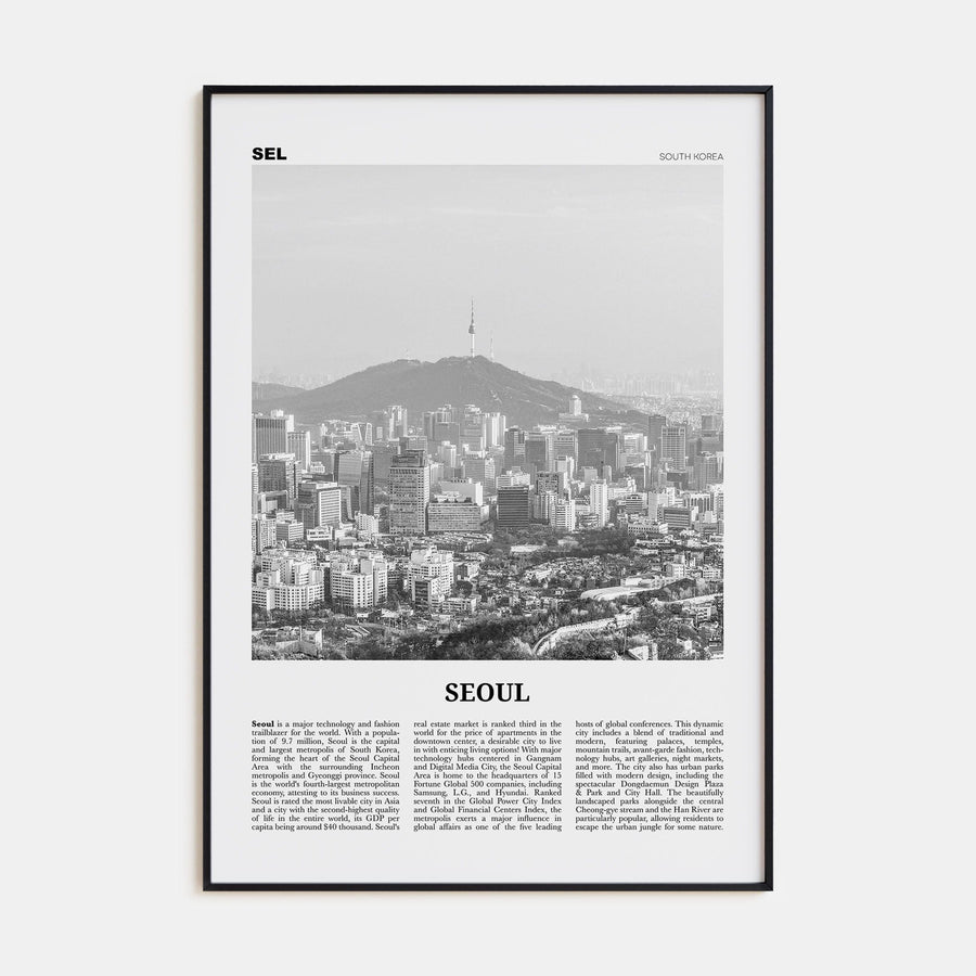 Seoul No 2 Poster Black Metal / 8x12 in Nbourhood Travel B&W Poster