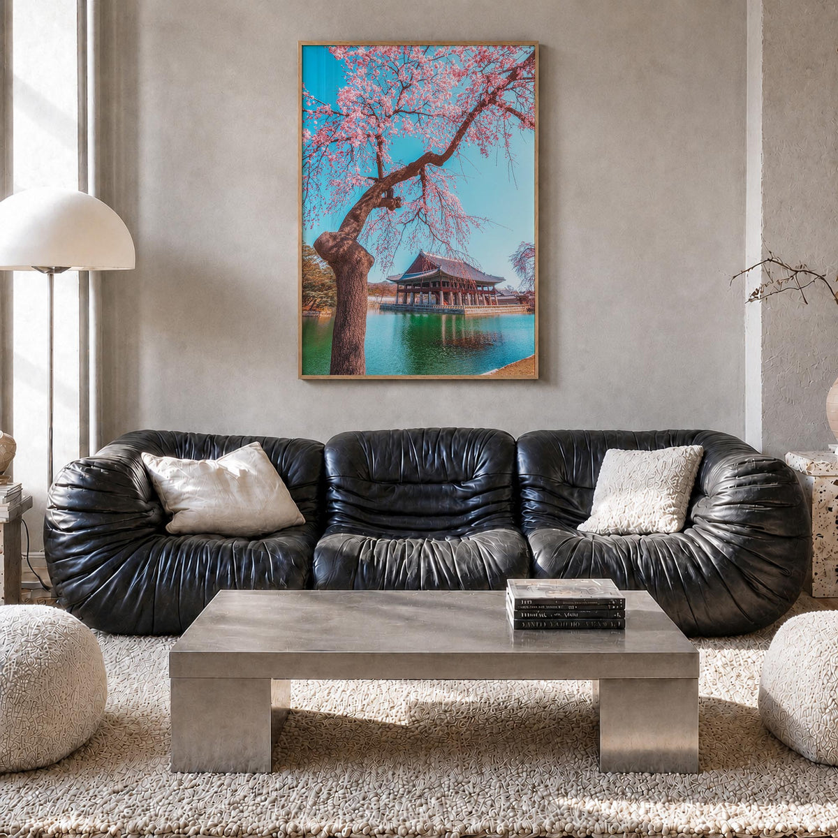 Seoul no. 3 colorful photo poster of South Korea – vertical wall art in natural wood frame, hanging on wall