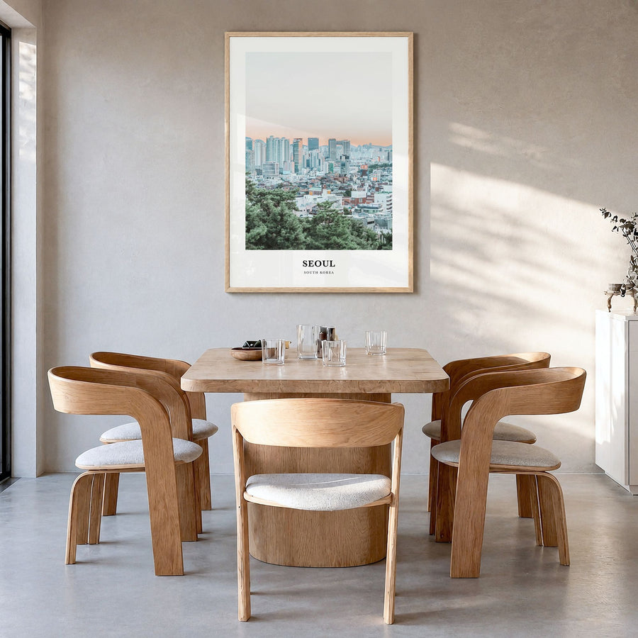Seoul Classic Poster in a natural wood frame, hanging in a dining room