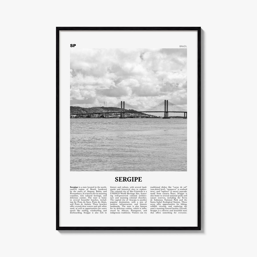 Sergipe black & white newspaper poster of Brazil – vertical wall art, unframed print shown in interior mockup