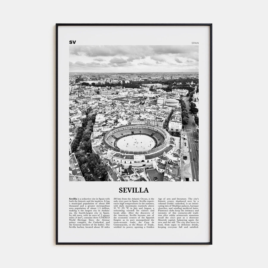 Sevilla Poster Black Metal / 8x12 in Nbourhood Travel B&W Poster