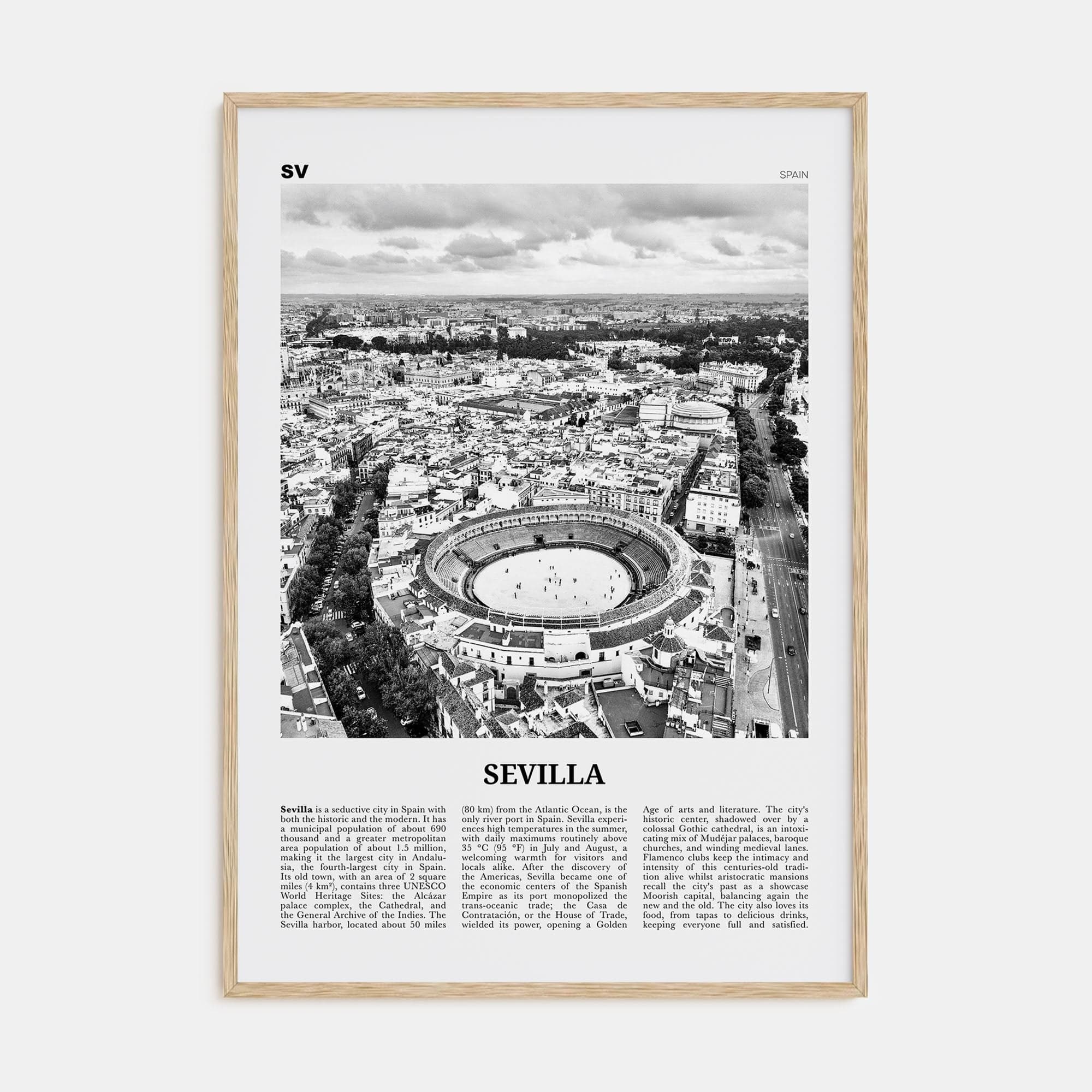 Sevilla Poster Natural Wood / 8x12 in Nbourhood Travel B&W Poster