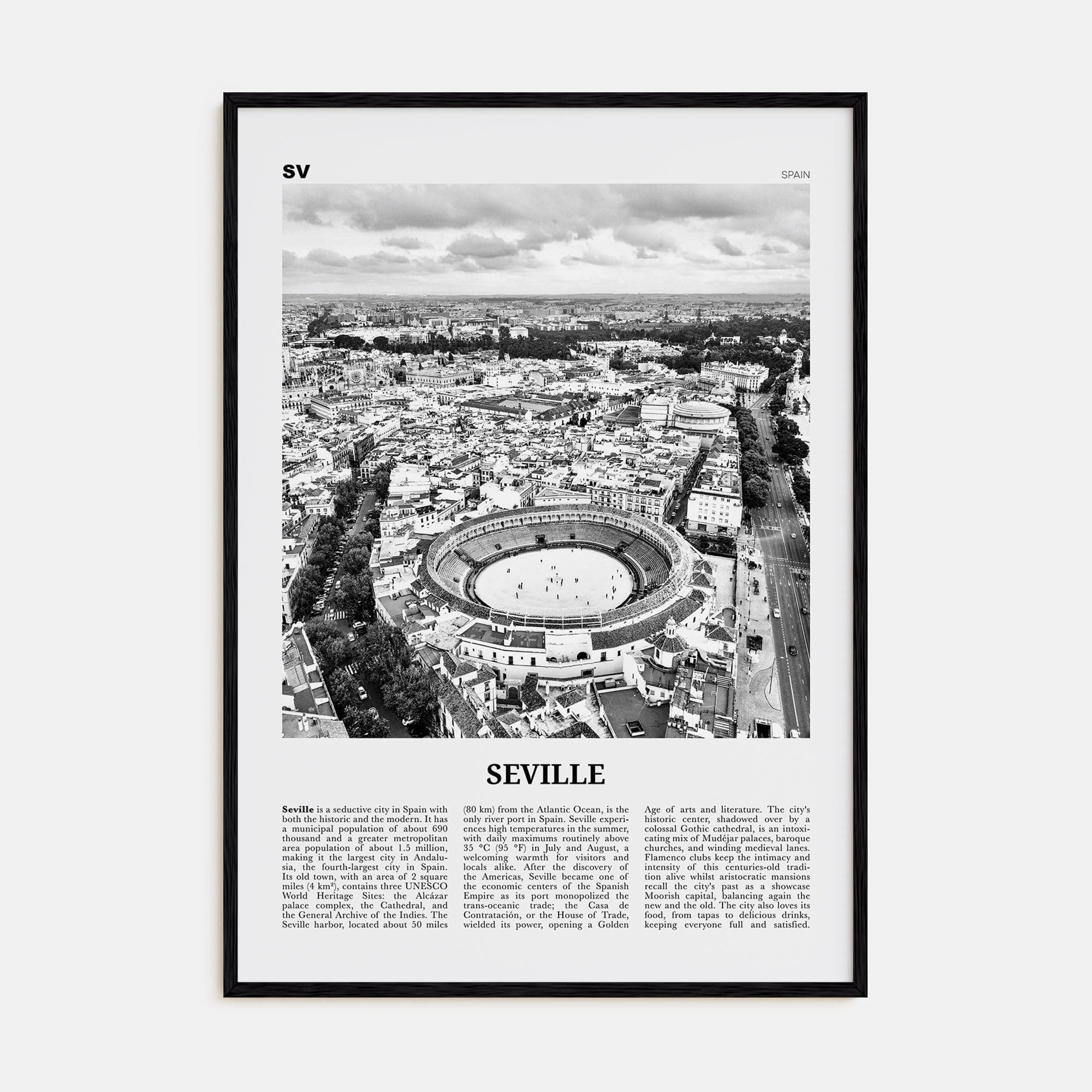 Seville Poster Black Wood / 8x12 in Nbourhood Travel B&W Poster