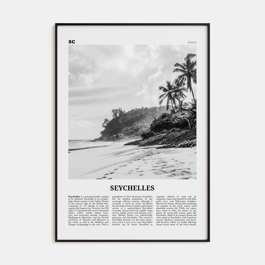 Seychelles Poster Black Metal / 8x12 in Nbourhood Travel B&W Poster