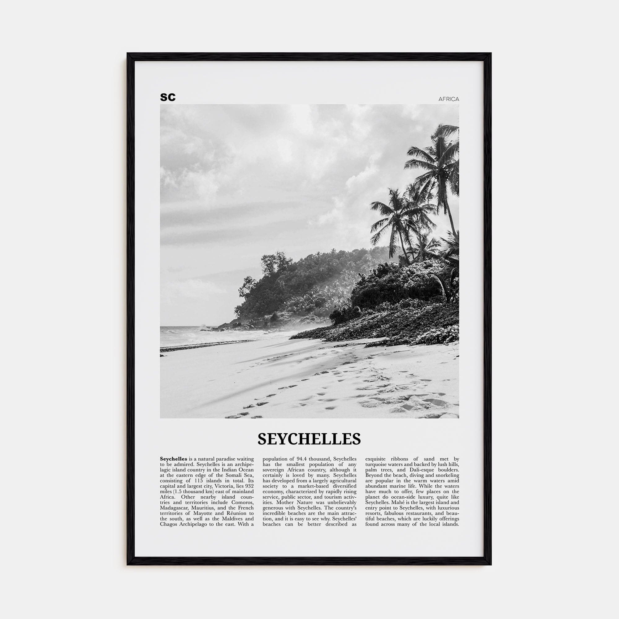 Seychelles Poster Black Wood / 8x12 in Nbourhood Travel B&W Poster