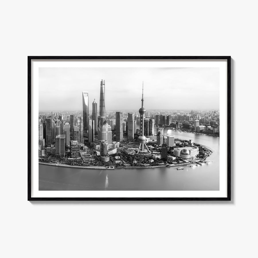 Shanghai black & white photo poster of China – horizontal wall art, unframed print shown in interior mockup