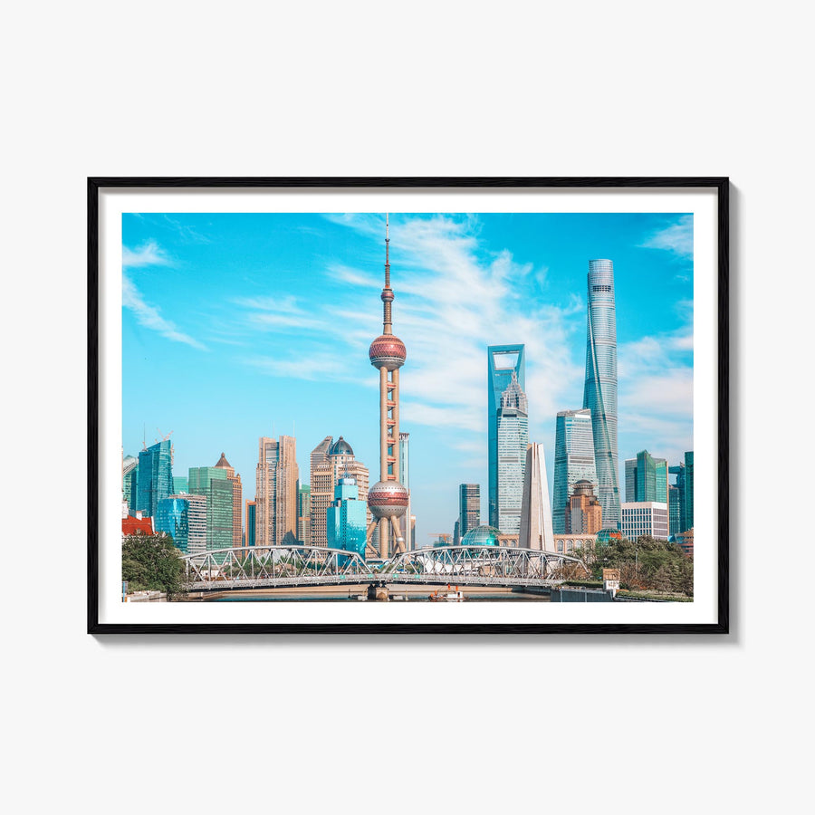 Shanghai colorful photo poster of China – horizontal wall art, unframed print shown in interior mockup