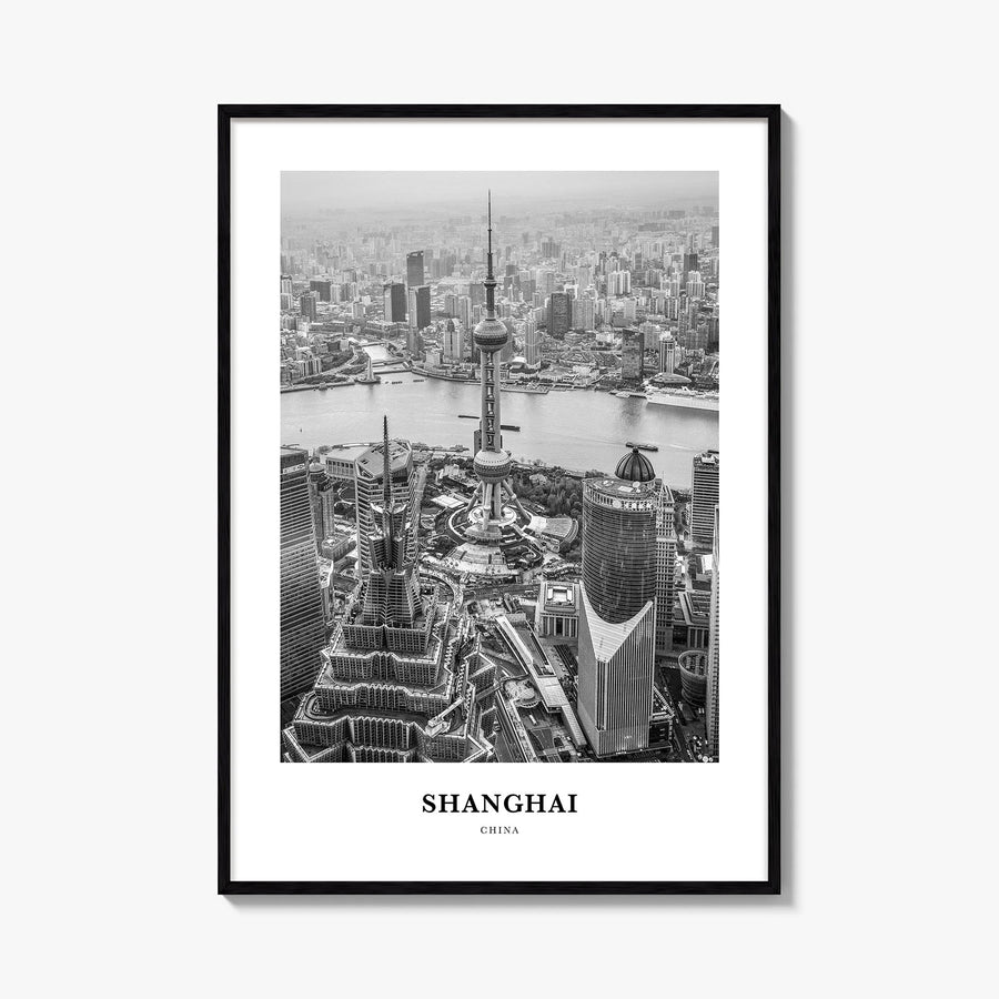 Shanghai no. 1 black & white classic poster of China – vertical wall art, unframed print shown in interior mockup
