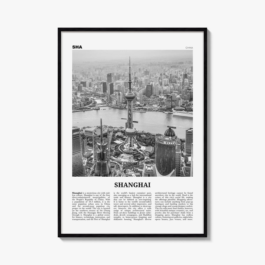 Shanghai no. 1 black & white newspaper poster of China – vertical wall art, unframed print shown in interior mockup
