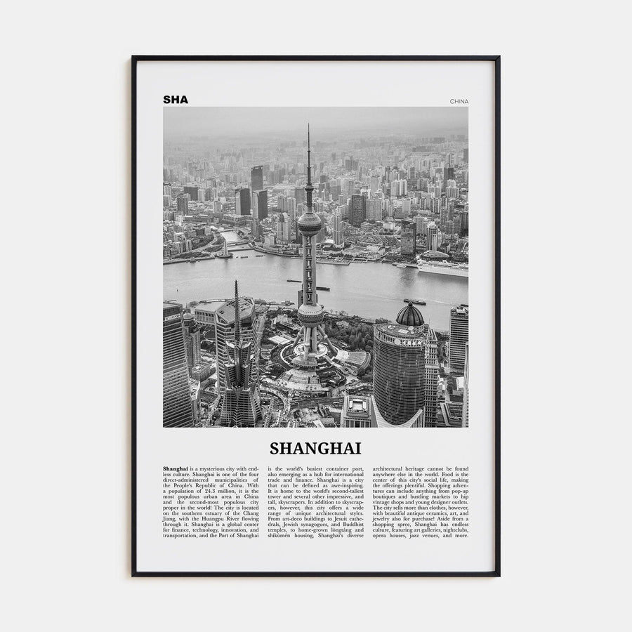 Shanghai No 1 Poster Black Metal / 8x12 in Nbourhood Travel B&W Poster