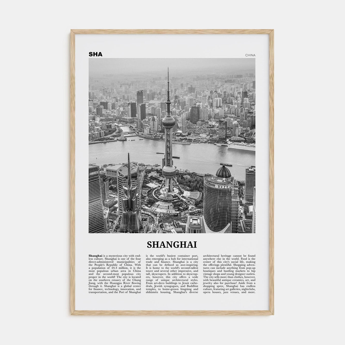 Shanghai No 1 Poster Natural Wood / 8x12 in Nbourhood Travel B&W Poster