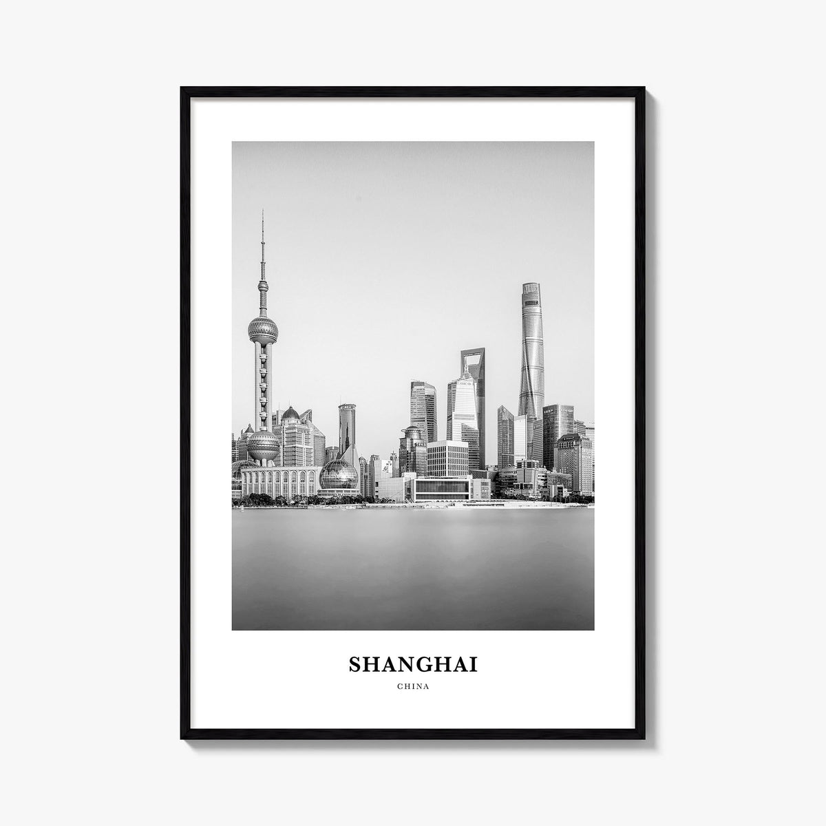 Shanghai no. 2 black & white classic poster of China – vertical wall art, unframed print shown in interior mockup