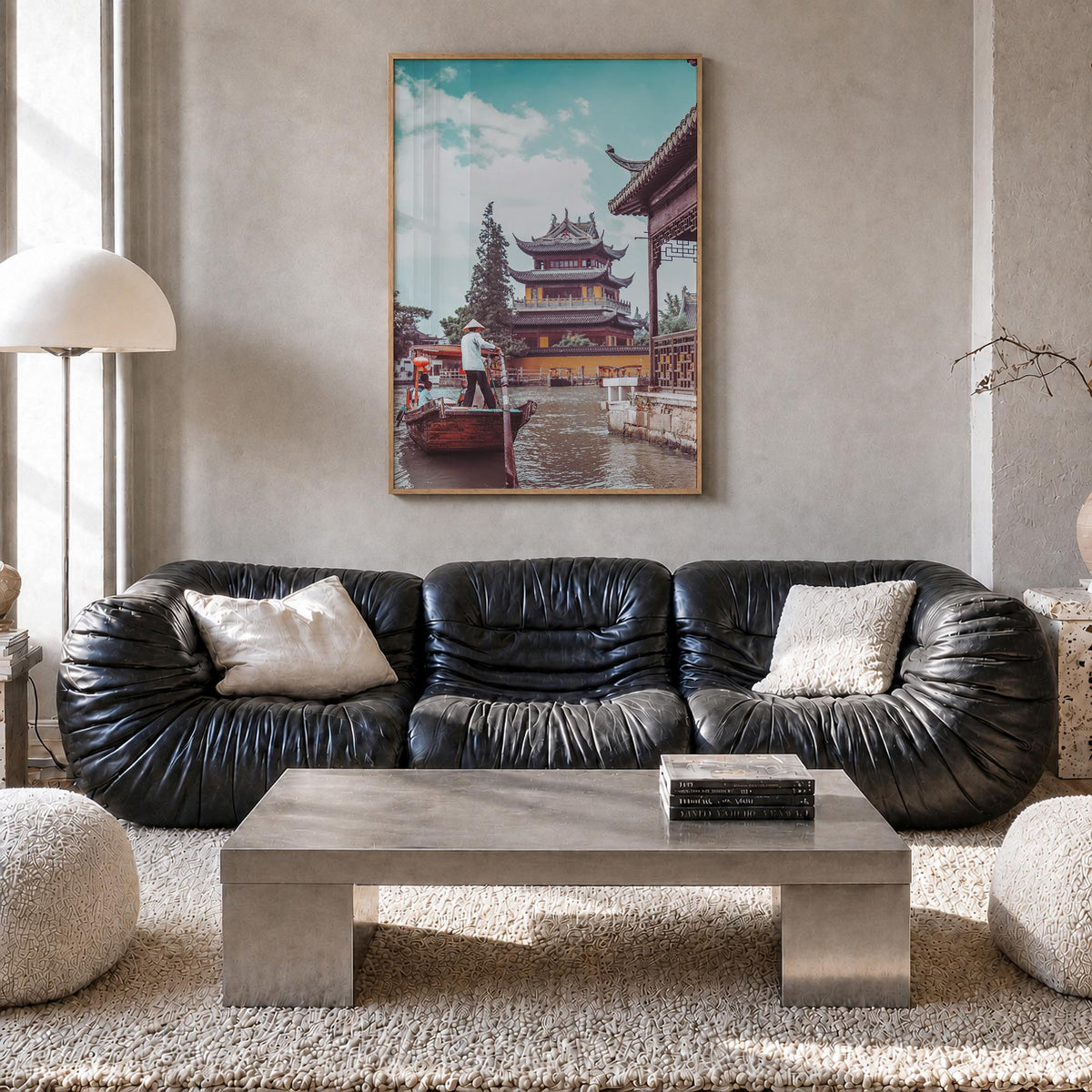 Shanghai no. 2 colorful photo poster of China – vertical wall art in natural wood frame, hanging on wall