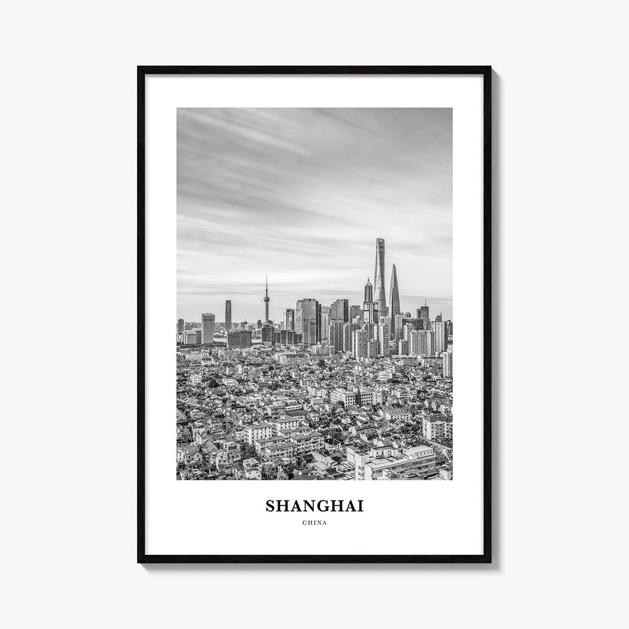 Shanghai no. 3 black & white classic poster of China – vertical wall art, unframed print shown in interior mockup