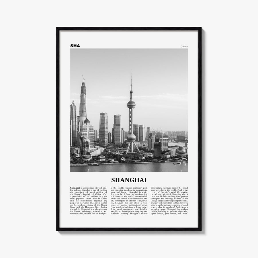 Shanghai no. 4 black & white newspaper poster of China – vertical wall art, unframed print shown in interior mockup