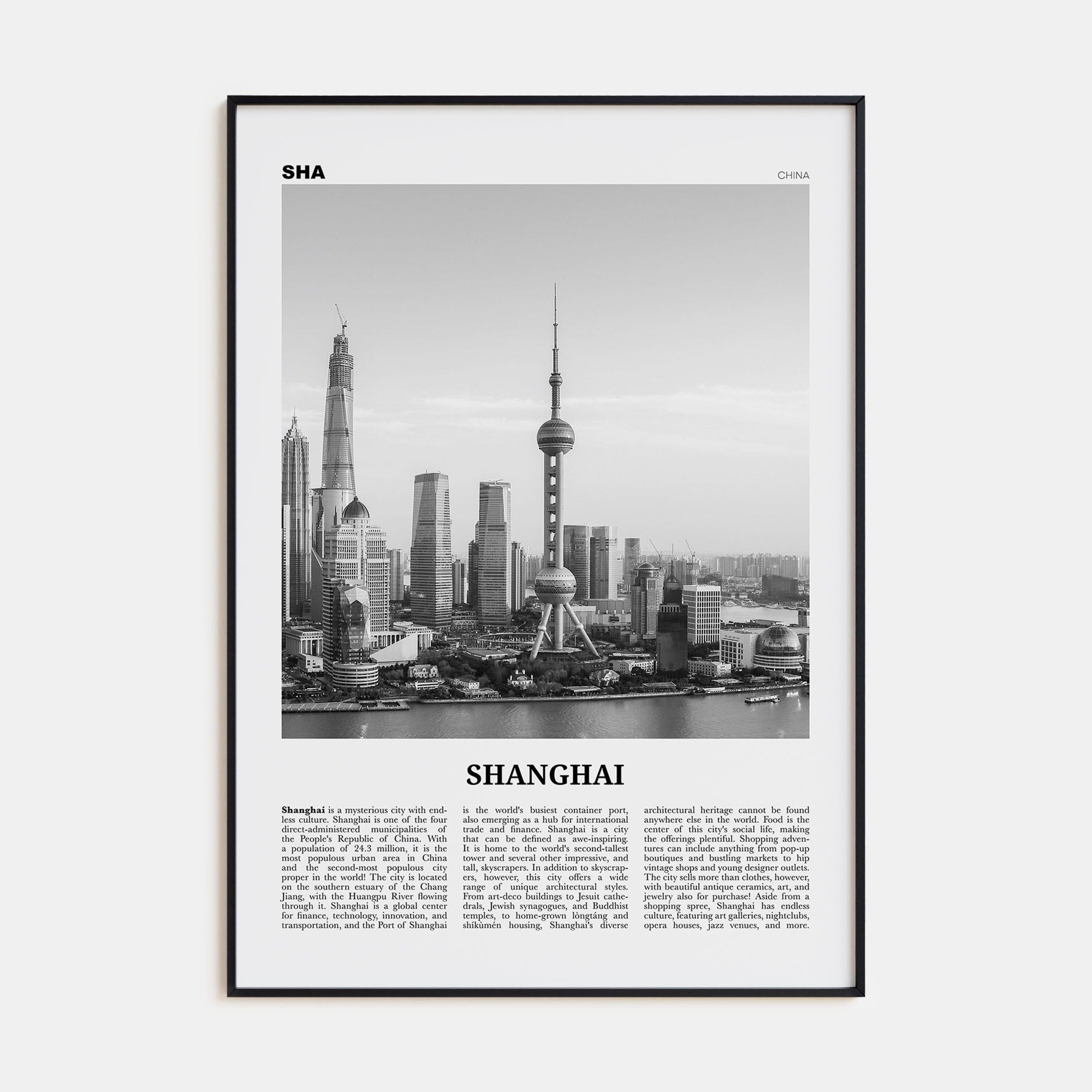 Shanghai No 4 Poster Black Metal / 8x12 in Nbourhood Travel B&W Poster