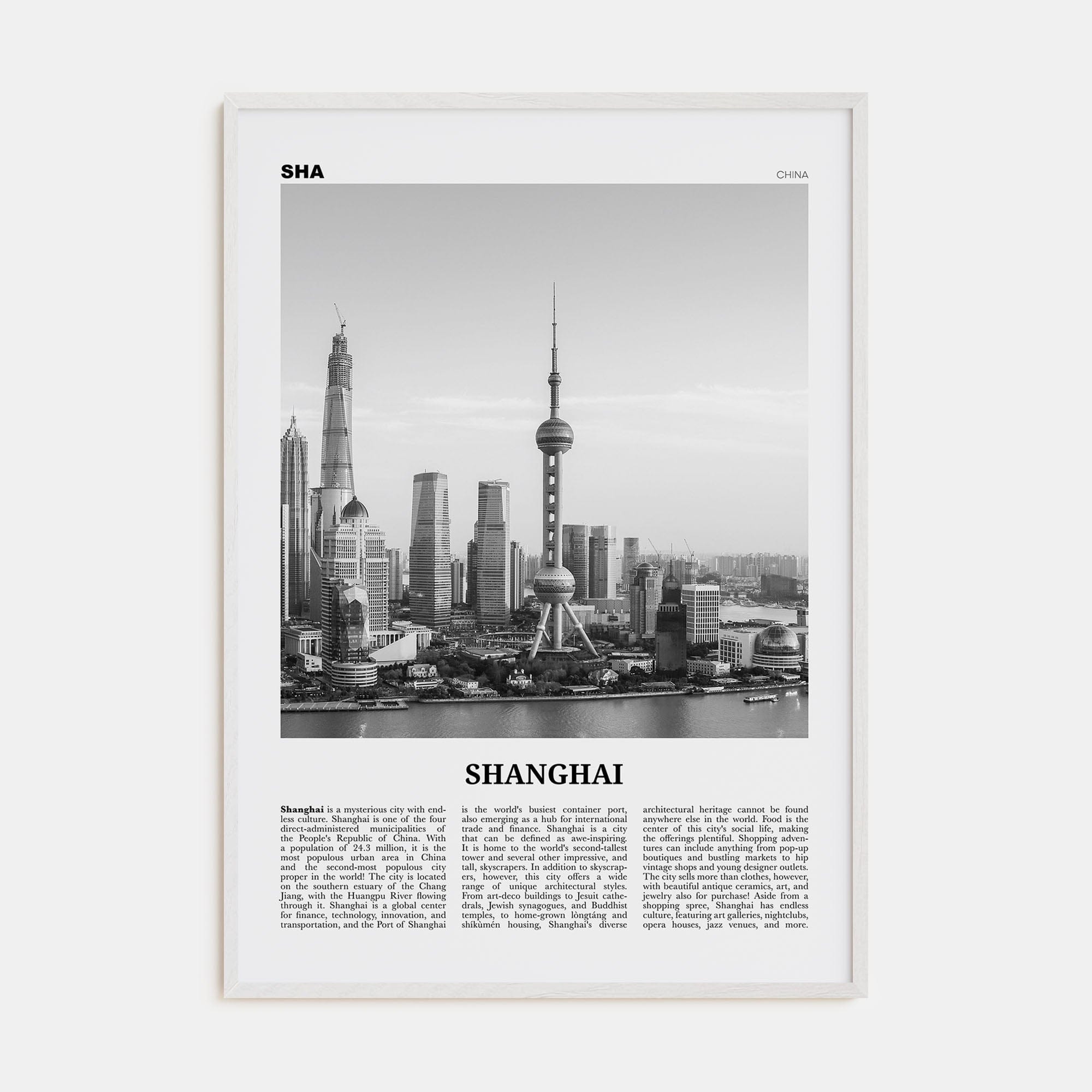 Shanghai No 4 Poster White Wood / 8x12 in Nbourhood Travel B&W Poster