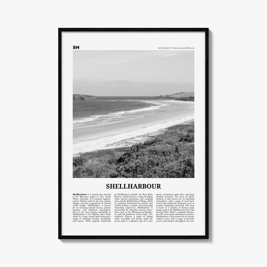 Shellharbour black & white newspaper poster of Australia – vertical wall art, unframed print shown in interior mockup