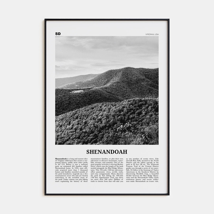 Shenandoah Poster Black Metal / 8x12 in Nbourhood Travel B&W Poster