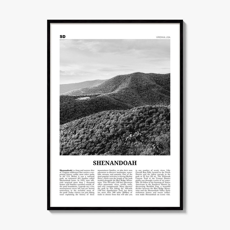 Shenandoah National Park Newspaper Poster, framed poster mockup