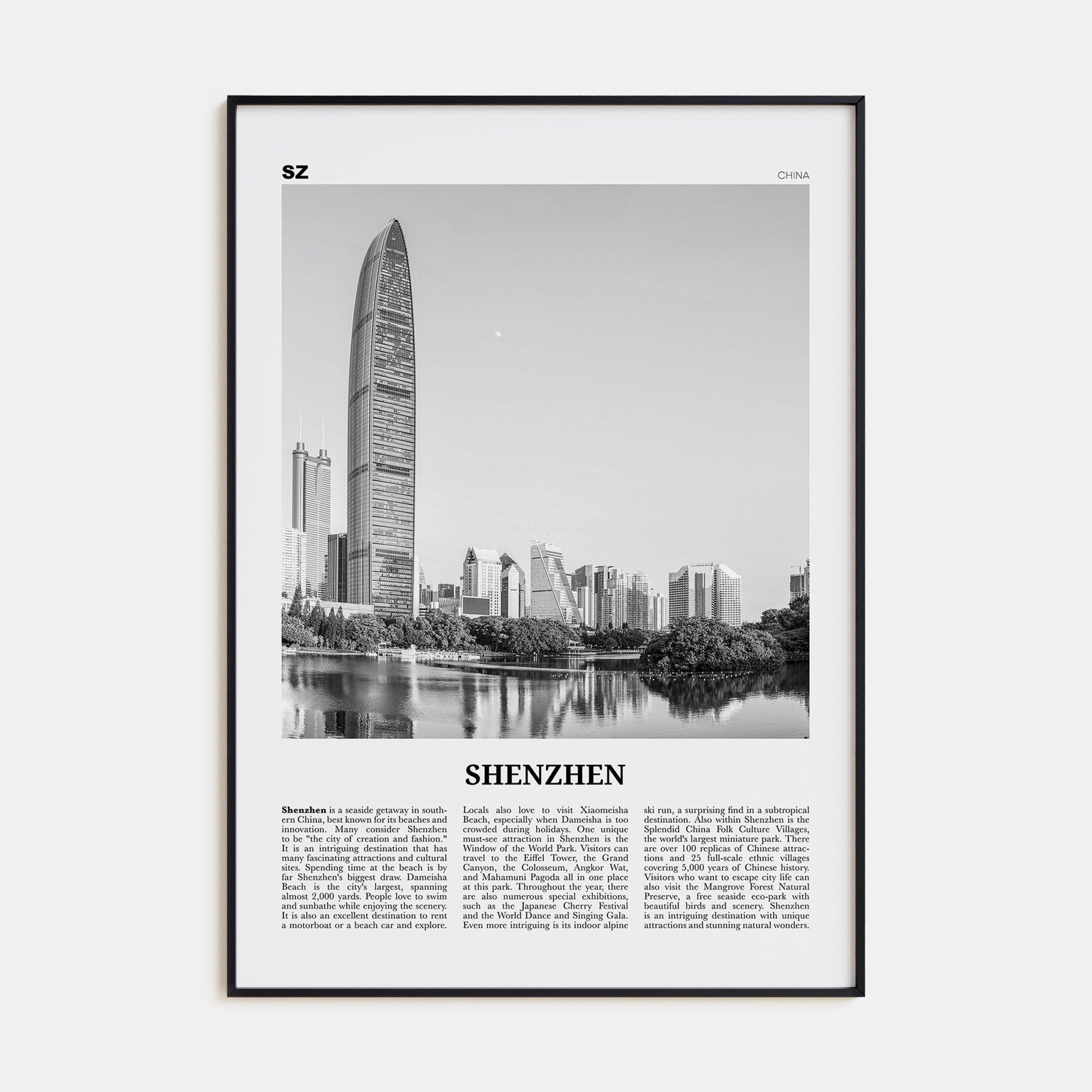 Shenzhen Poster Black Metal / 8x12 in Nbourhood Travel B&W Poster