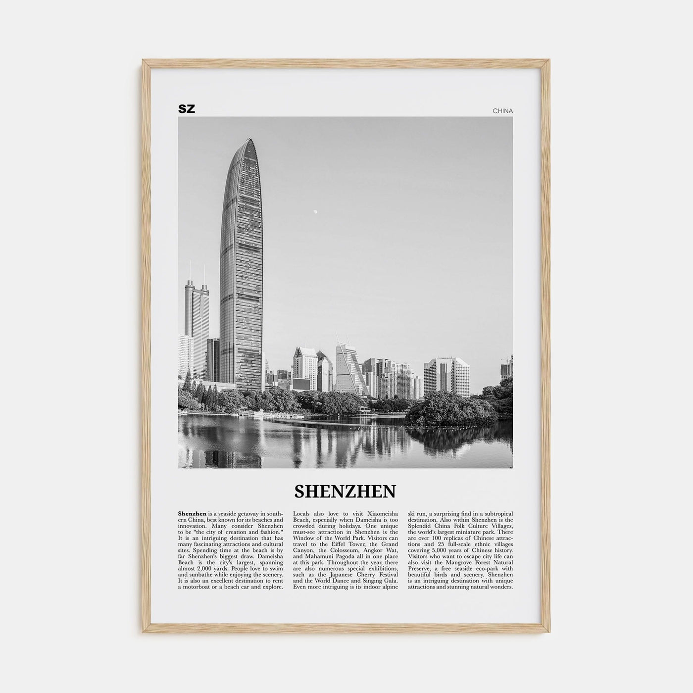 Shenzhen Poster Natural Wood / 8x12 in Nbourhood Travel B&W Poster