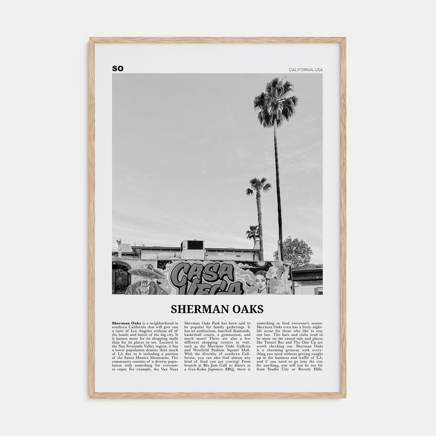 Sherman Oaks Poster Natural Wood / 8x12 in Nbourhood Travel B&W Poster