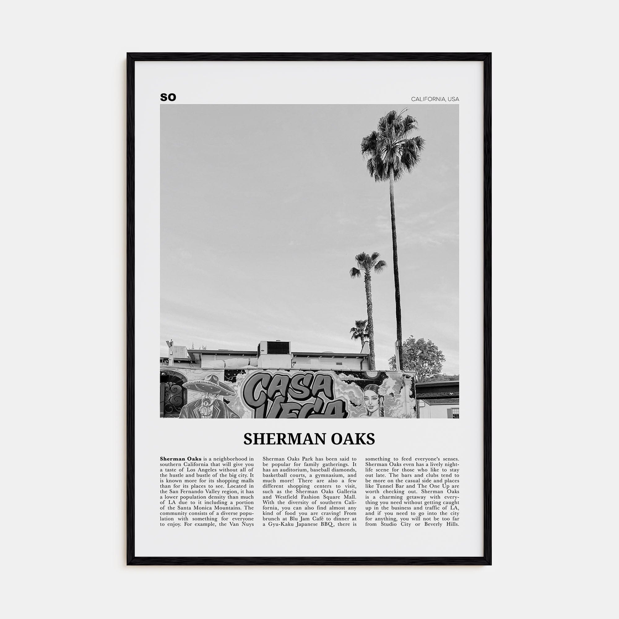 Sherman Oaks Poster Black Wood / 8x12 in Nbourhood Travel B&W Poster