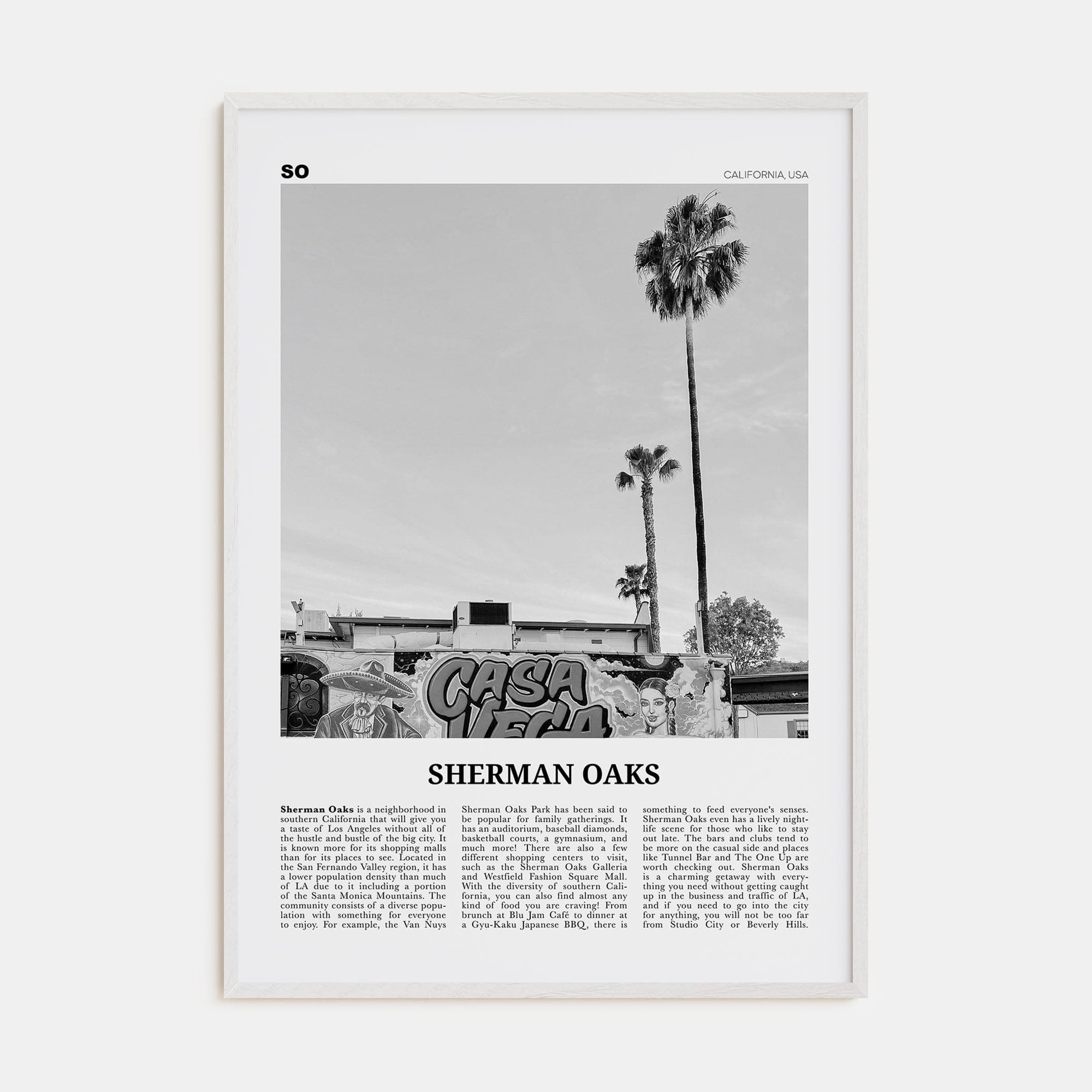 Sherman Oaks Poster White Wood / 8x12 in Nbourhood Travel B&W Poster