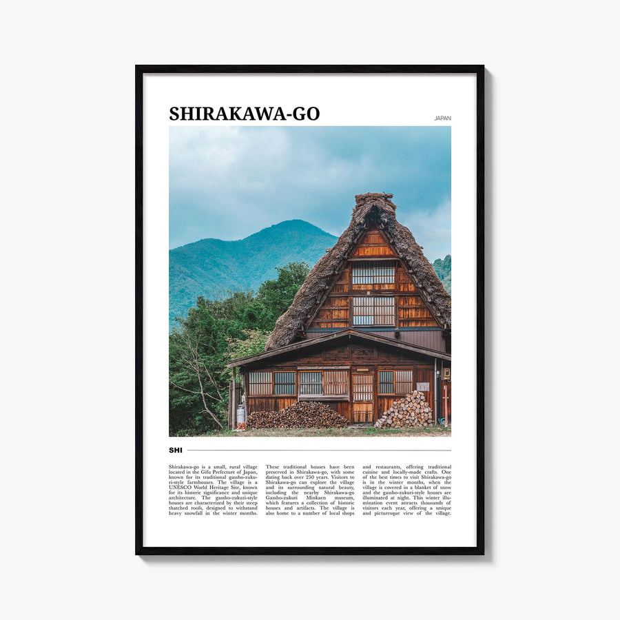 Shirakawa-go colorful travel poster of Japan – vertical wall art, unframed print shown in interior mockup